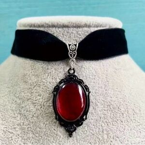Gothic Red Cameo Choker Necklace Victorian Vampire Goth Jewelry